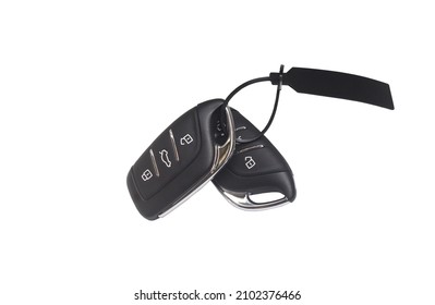 A Remote Control Set Of Digital Car Key With Unlockable And Lockable Buttons Is Isolated On White Background.