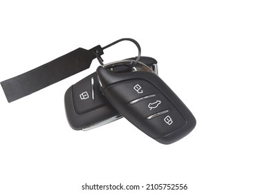 A Remote Control Set Of Digital Car Key With Unlockable And Lockable Buttons Is Isolated On White Background.