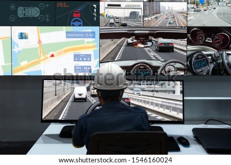 A remote control system that uses advanced 5G telecommunication technology mobile networks to tele operate a car has taken pole with low latency allow. Worker drive remote car with high speed 5G. 