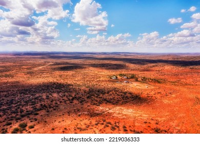 Remote Homestead Farm In Red Soil Australian Outback Near Broken Hill City - Aerial Landscape To Silverton.