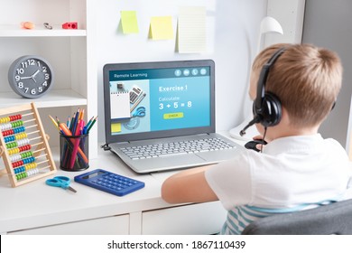 Remote learning concept with boy using laptop. E-learning, math exercise. - Powered by Shutterstock