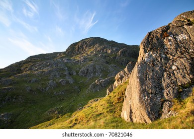 Remote mountain landscape on the Knoydart peninsula in western Scotland.
