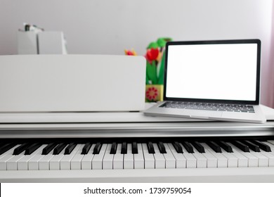 Remote Music Lesson. Online Learning And Video Chat On Learning To Play The Piano