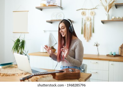 Remote Music Lessons. A Singing Teacher Records The Lesson Using Laptop Webcam.