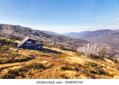 Remote Restaurant On Top Of Thredbo Village And Valley In SNowy Mountains Of Australia - Sunny Autumn Day Seen From Chairlift.