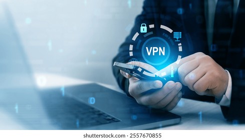 Remote server and private internet network to protect privacy personal data.VPN secure connection technology.