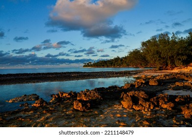 Remote Tropical Beach On The Sunset With Rocks On The Desroches Island, Seychelles