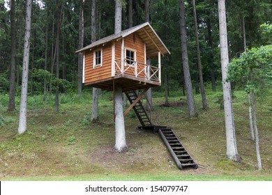 Remote Wooden Tree House In The Forest 