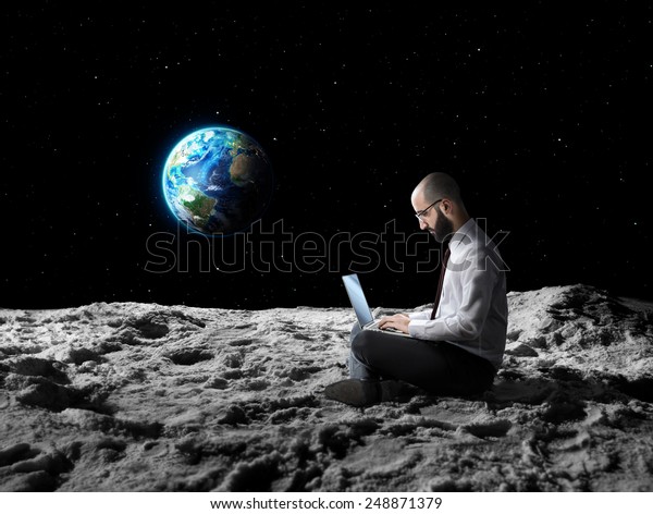 remote work or global wi-fi internet connection -
word elements furnished by
NASA