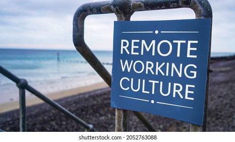 Remote Working Culture Sign In A Beach Setting