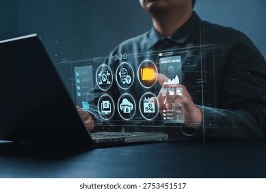Remote working technology, digital collaboration, virtual workspace, cloud solutions, work-from-home tools, online communication, setting up a remote office, flexible working, digital nomad, productivity tools.