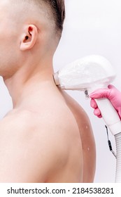 Removal Of Excess Hair In The Neck Area. Laser Hair Removal Procedure In A Beauty Salon For Men. Body Care And Self-love.