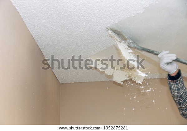 Removal Old Dirty Popcorn Ceiling Wall Stock Photo Edit Now