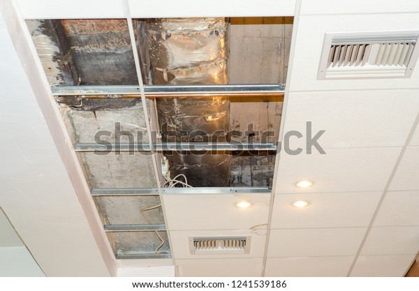 Remove Ceiling Plasterboard Mold Damage Ventilation Stock Photo