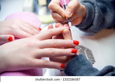 Remove Old Nail Polish, Manicure. Milling Of Nails. Removing The Nail Plate With A Milling Machine.