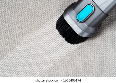 Removing Dirt From Sofa With Upholstery Cleaner. Sofa Chemical Cleaning. Upholstered Furniture Cleaning. Process Of Deep Furniture Cleaning. Dry Cleaning. Before And After. Washing Concept.