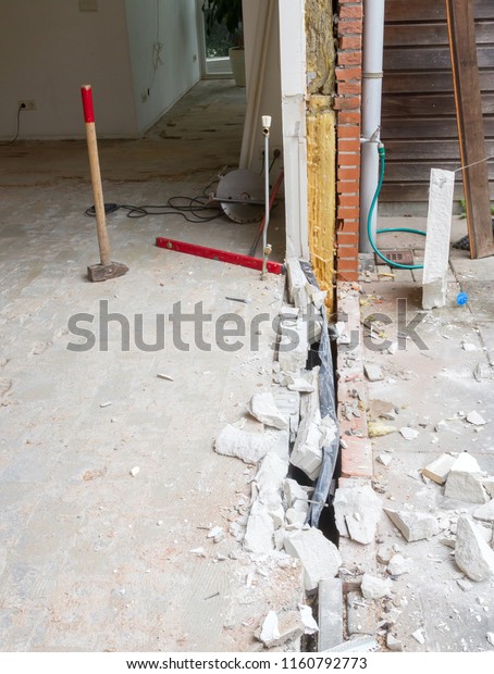 Removing Wall Placing Glass Sliding Door Stock Photo Edit