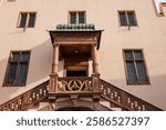 Renaissance style building was constructed in 1470, formerly in the house there was the Arsenal of Saint Barbara (Arsenal Sainte-Barbe), the patroness of gunners. Selestat, France.