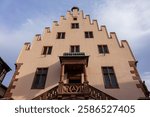 Renaissance style building was constructed in 1470, formerly in the house there was the Arsenal of Saint Barbara (Arsenal Sainte-Barbe), the patroness of gunners. Selestat, France.