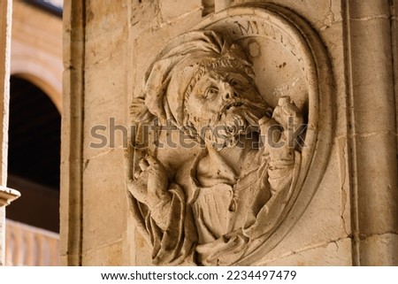Renaissance style medallion carved in stone. Salamanca, Spain