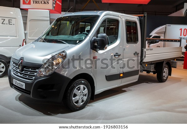 Renault Master light\
commercial vehicle at the Brussels Autosalon Motor Show. Belgium -\
January 18, 2019.