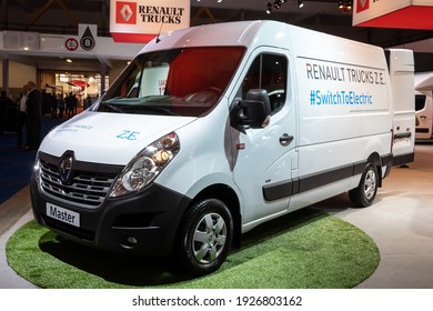 Renault Master ZE Electric Light Commercial Vehicle At The Brussels Autosalon Motor Show. Belgium - January 18, 2019.