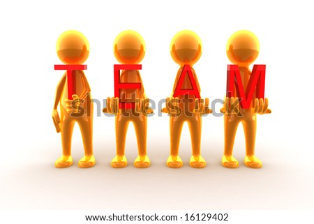 Render of 4 characters holding 