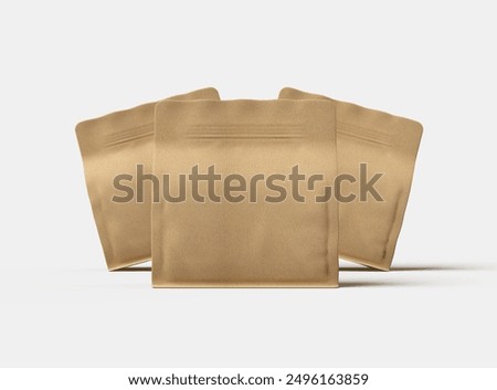 Render of a square paper doy-pack packaging with a zipper on a light background 