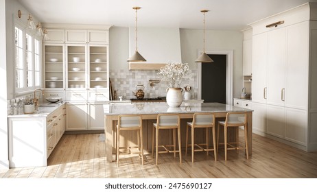 Rendering of a classic kitchen in the American style 3.3D illustration - Powered by Shutterstock