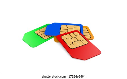  rendering colored  sim card for mobile phones on white background