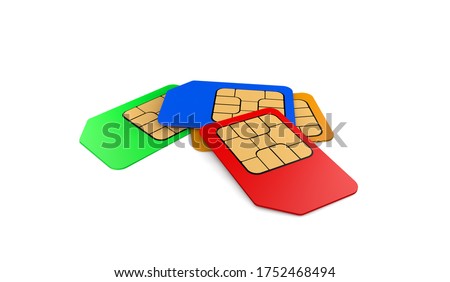  rendering colored  sim card for mobile phones on white background