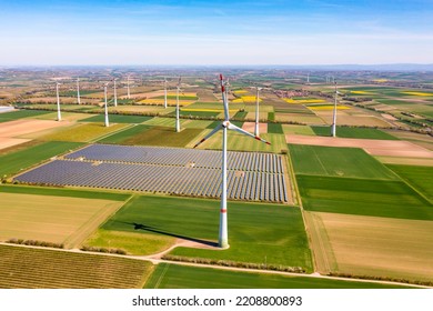 Renewable energies produced by wind turbines and solar parks on the fields in Rhineland-Palatinate - Powered by Shutterstock