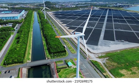 Renewable energy and environmental technology concept. Wind power plant. Solar power plant. - Shutterstock ID 2192698175