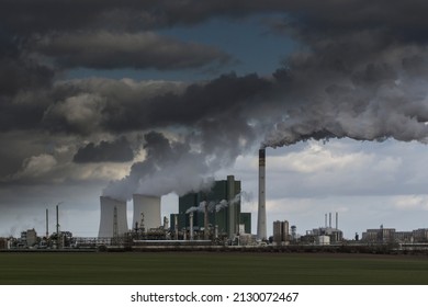 Renewable Energy Or Fossil Fuels, Dark Clouds Above The Coal-fired Power Station Of Schkopau, Saxony-Anhalt, Germany