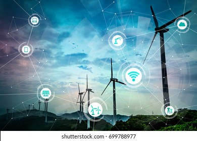 Renewable Energy And Internet Of Things. Smart Factory. Smart Energy. Smart Grid Concept.