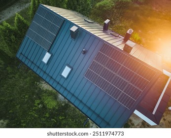 Renewable Energy Solar Panels on Suburban Home Roof - Powered by Shutterstock