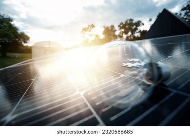 Renewable energy technology concept. Solar panels used in the agricultural industry are solar energy. - Shutterstock ID 2320586685
