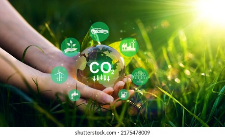 Renewable Energy-based Green Businesses Can Limit Climate Change And Global Warming.Reduce CO2 Emission Concept.Clean And Environmentally Friendly Environment Without Carbon Dioxide Emissions.