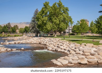 Reno Nevada downtown central park and river. 