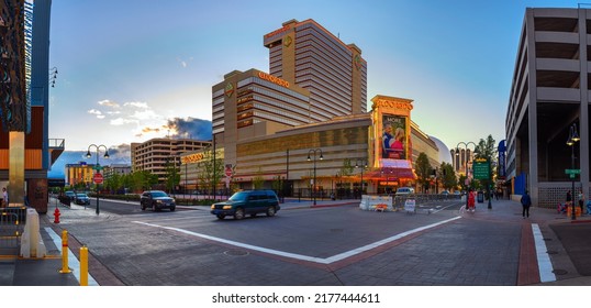 Reno, Nevada, USA - May 29, 2022 : Eldorado Hotel And Casino At Sunset In Downtown Reno. It Has 815 Rooms And Is Owned And Operated By Eldorado Resorts.