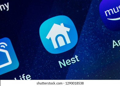 RENO, NV - January 16, 2019: Nest Home Android App On Galaxy Screen. Nest Is A Home Smart Service.