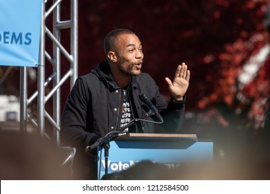 RENO, NV - October 25, 2018 - Actor Kendrick Sampson Waving At A Political Rally On The UNR Campus.