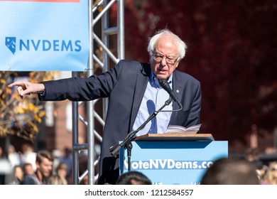 RENO, NV - October 25, 2018 - Bernie Sanders pointing at a political rally on the UNR campus.