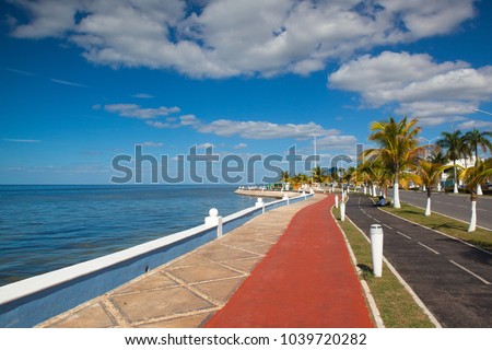 Renovated promenade on the sea shore in Campeche,Mexico. During the colonial period, the city was a rich and important port, but declined after Mexicoâ??s independence.
