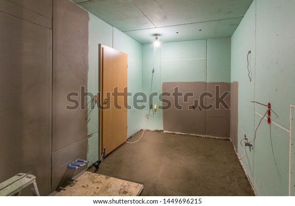 Renovation Bathroom Drywall Floor Screed Concrete Stock Photo