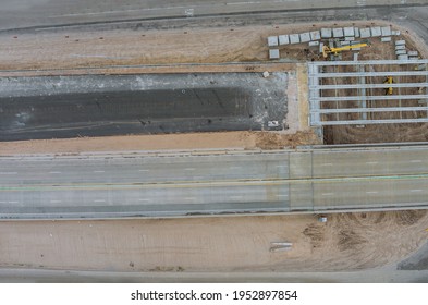 Renovation Bridge Construction Site On Reconstruction Of The Bridge Of A Modern Road Interchange In US