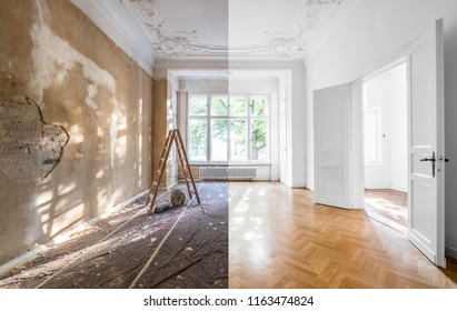 renovation concept - apartment before and after restoration or refurbishment - - Shutterstock ID 1163474824