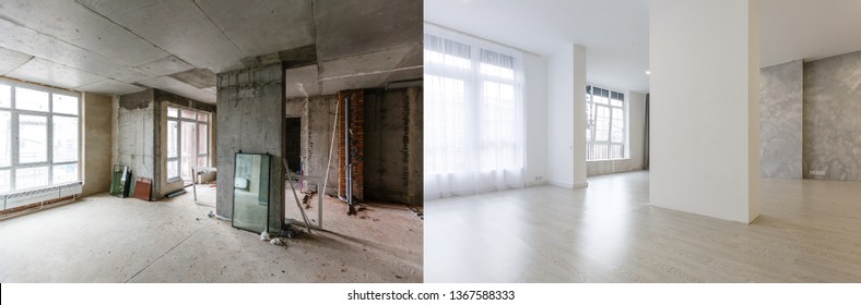 renovation concept - apartment before and after restoration or refurbishment