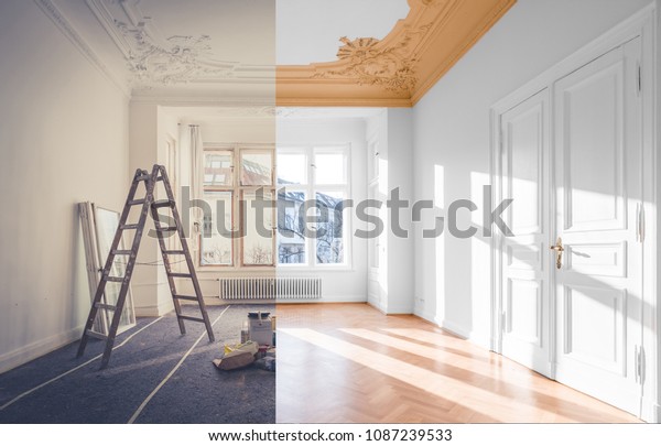 renovation\
concept - room before and after renovation\
