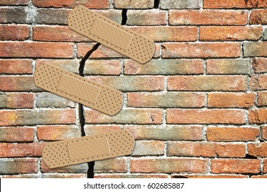 Renovation of cracked brick wall - concept image - with copy space